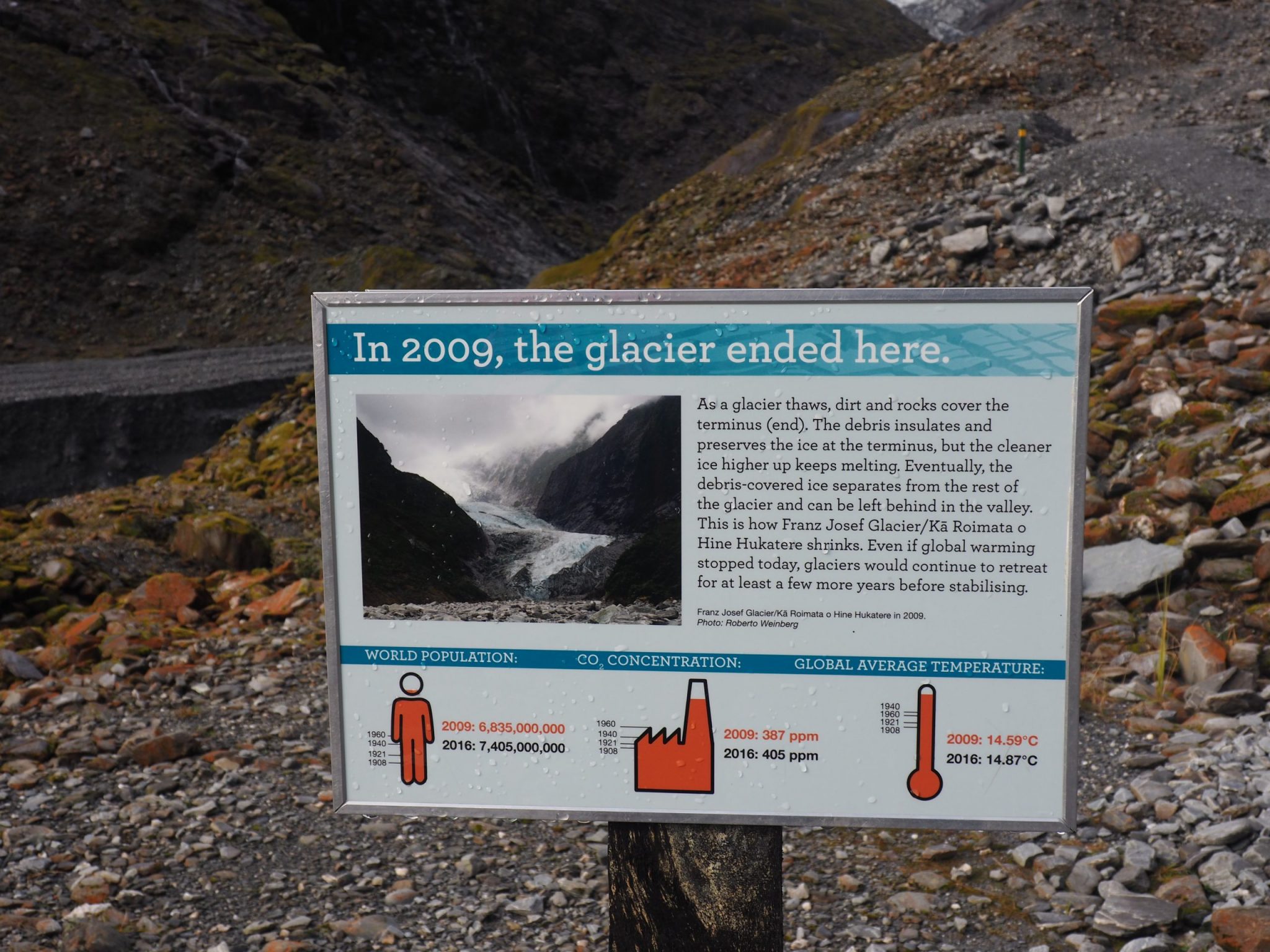 Pannez d'information sur le glacier en Nouvelle-Zélande